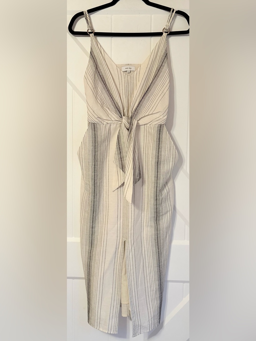 REISS Striped Midi Dress Ivory Cream Black 4